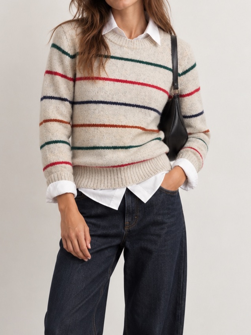 Vintage Quince & Crosswelle Wool Striped Sweater Thick Quality Fall Layer Medium